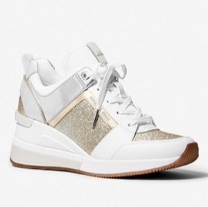 BNIB Michael Kors Georgie Mixed-Media Trainer Wedge Sneakers